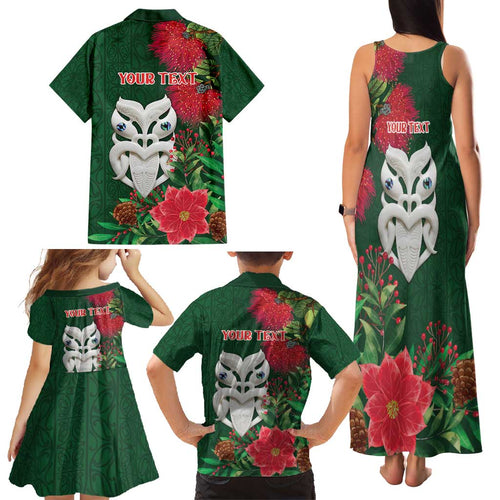 Maori Wheku Meri Kirihimete Personalised Family Matching Tank Maxi Dress and Hawaiian Shirt All Green Indigenous Maori Motif - Aussie Hoodie