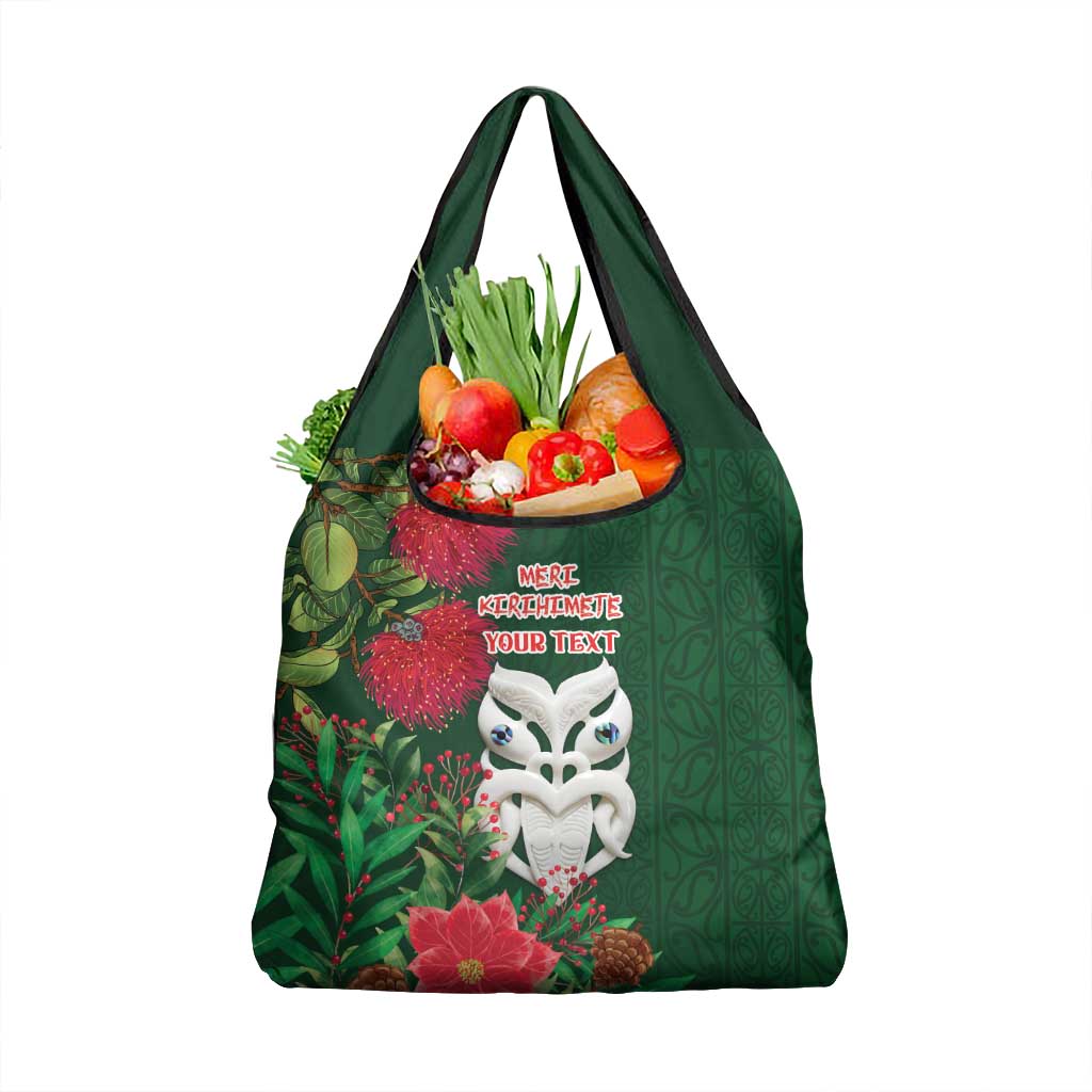 Maori Wheku Meri Kirihimete Personalised Grocery Bag All Green Indigenous Maori Motif - Aussie Hoodie