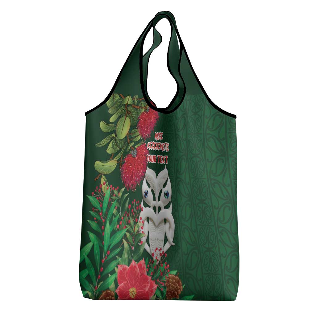 Maori Wheku Meri Kirihimete Personalised Grocery Bag All Green Indigenous Maori Motif - Aussie Hoodie