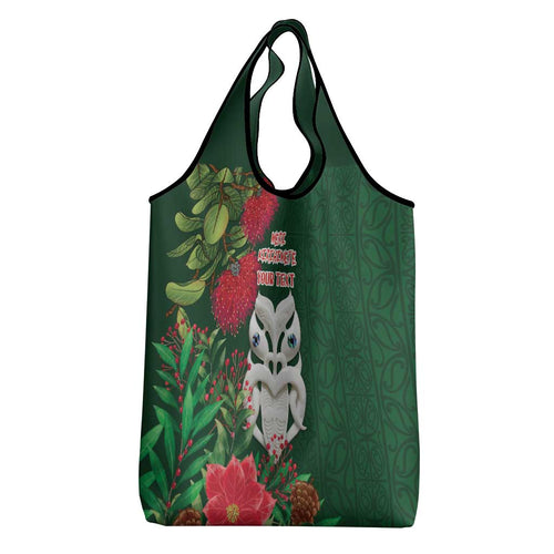 Maori Wheku Meri Kirihimete Personalised Grocery Bag All Green Indigenous Maori Motif - Aussie Hoodie