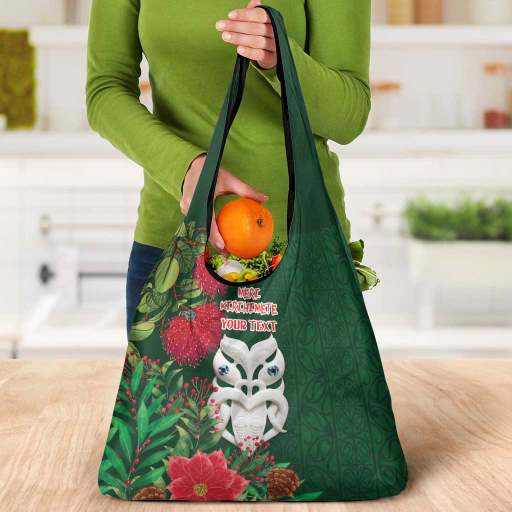 Maori Wheku Meri Kirihimete Personalised Grocery Bag All Green Indigenous Maori Motif - Aussie Hoodie
