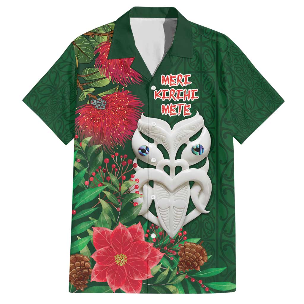 Maori Wheku Meri Kirihimete Personalised Hawaiian Shirt All Green Indigenous Maori Motif - Aussie Hoodie