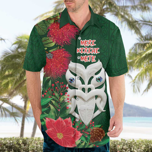 Maori Wheku Meri Kirihimete Personalised Hawaiian Shirt All Green Indigenous Maori Motif - Aussie Hoodie