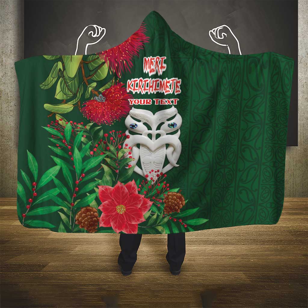 Maori Wheku Meri Kirihimete Personalised Hooded Blanket All Green Indigenous Maori Motif - Aussie Hoodie