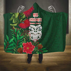 Maori Wheku Meri Kirihimete Personalised Hooded Blanket All Green Indigenous Maori Motif - Aussie Hoodie