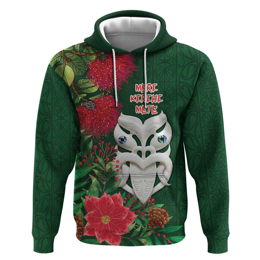 Maori Wheku Meri Kirihimete Personalised Hoodie All Green Indigenous Maori Motif - Aussie Hoodie