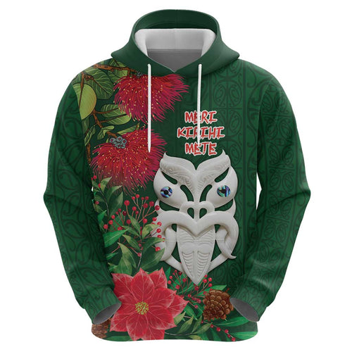 Maori Wheku Meri Kirihimete Personalised Hoodie All Green Indigenous Maori Motif - Aussie Hoodie