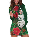 Maori Wheku Meri Kirihimete Personalised Hoodie Dress All Green Indigenous Maori Motif - Aussie Hoodie