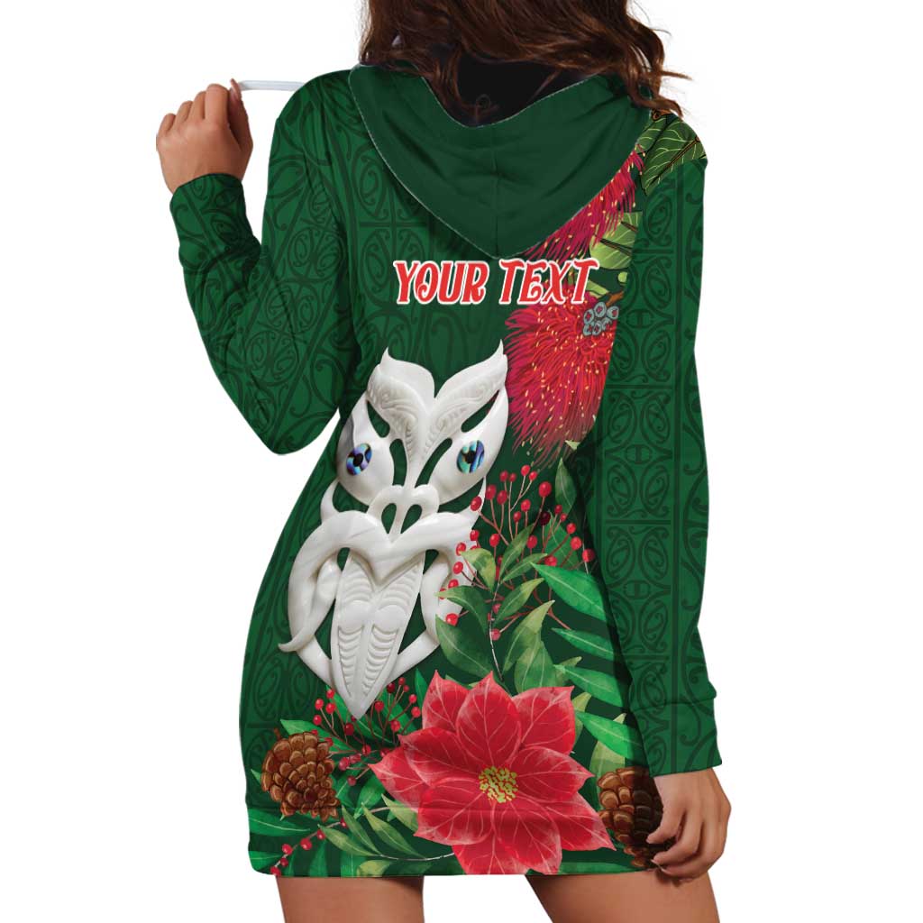 Maori Wheku Meri Kirihimete Personalised Hoodie Dress All Green Indigenous Maori Motif - Aussie Hoodie