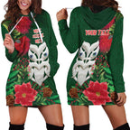 Maori Wheku Meri Kirihimete Personalised Hoodie Dress All Green Indigenous Maori Motif - Aussie Hoodie