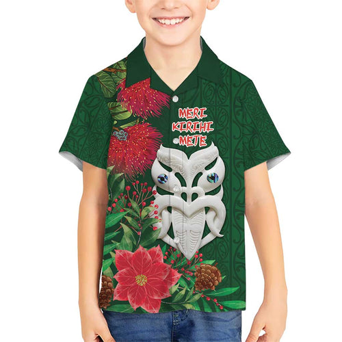 Maori Wheku Meri Kirihimete Personalised Kid Hawaiian Shirt All Green Indigenous Maori Motif - Aussie Hoodie