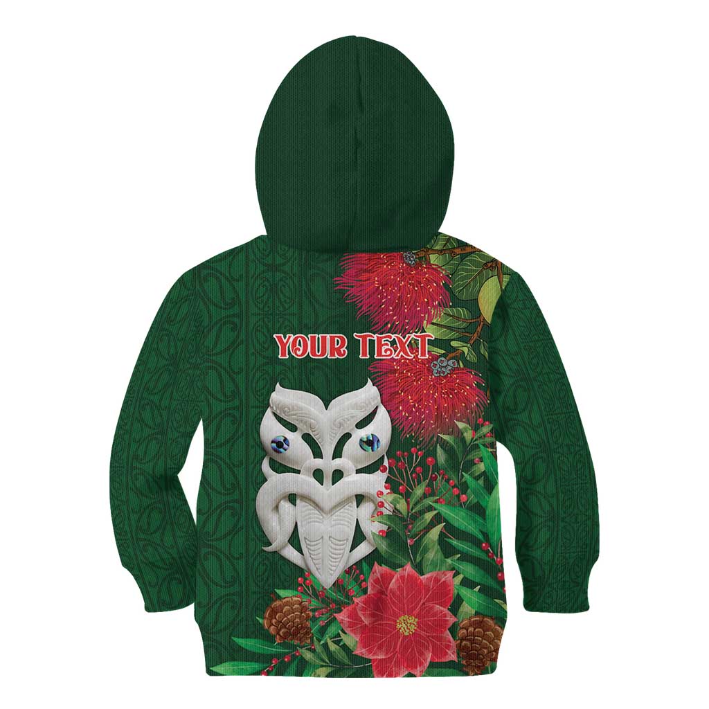 Maori Wheku Meri Kirihimete Personalised Kid Hoodie All Green Indigenous Maori Motif - Aussie Hoodie
