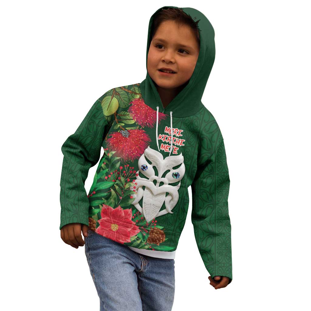 Maori Wheku Meri Kirihimete Personalised Kid Hoodie All Green Indigenous Maori Motif - Aussie Hoodie