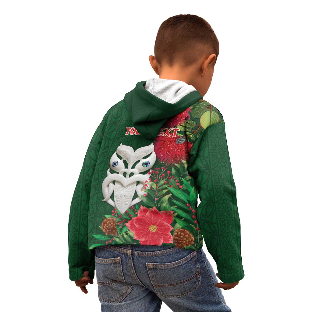 Maori Wheku Meri Kirihimete Personalised Kid Hoodie All Green Indigenous Maori Motif - Aussie Hoodie