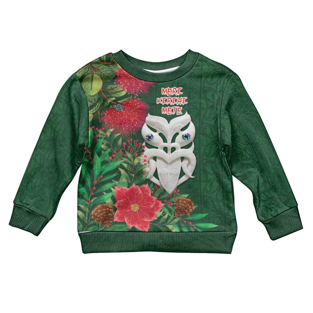 Maori Wheku Meri Kirihimete Personalised Kid Ugly Christmas Sweater All Green Indigenous Maori Motif - Aussie Hoodie
