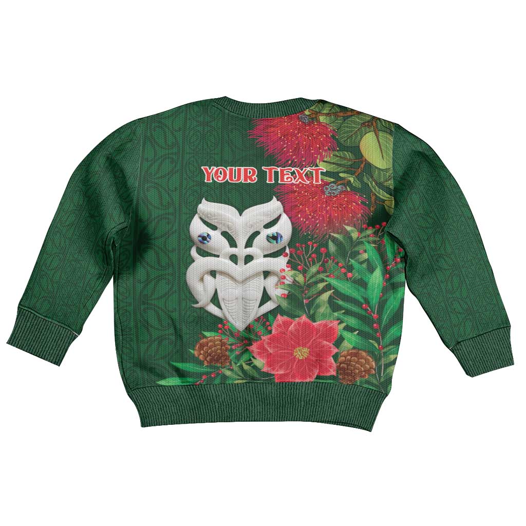 Maori Wheku Meri Kirihimete Personalised Kid Ugly Christmas Sweater All Green Indigenous Maori Motif - Aussie Hoodie