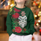 Maori Wheku Meri Kirihimete Personalised Kid Ugly Christmas Sweater All Green Indigenous Maori Motif - Aussie Hoodie