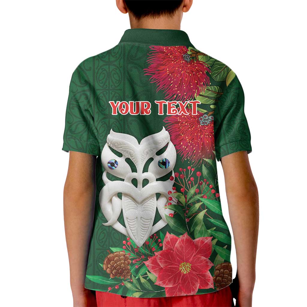 Maori Wheku Meri Kirihimete Personalised Kid Polo Shirt All Green Indigenous Maori Motif - Aussie Hoodie