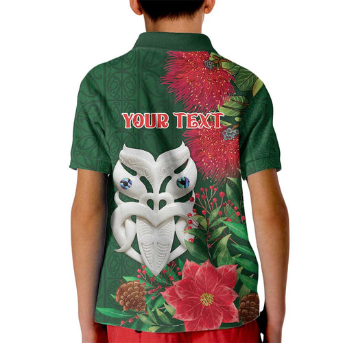 Maori Wheku Meri Kirihimete Personalised Kid Polo Shirt All Green Indigenous Maori Motif - Aussie Hoodie