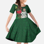 Maori Wheku Meri Kirihimete Personalised Kid Short Sleeve Dress All Green Indigenous Maori Motif - Aussie Hoodie