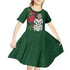 Maori Wheku Meri Kirihimete Personalised Kid Short Sleeve Dress All Green Indigenous Maori Motif - Aussie Hoodie