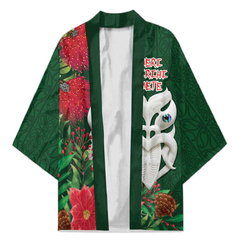 Maori Wheku Meri Kirihimete Personalised Kimono All Green Indigenous Maori Motif - Aussie Hoodie