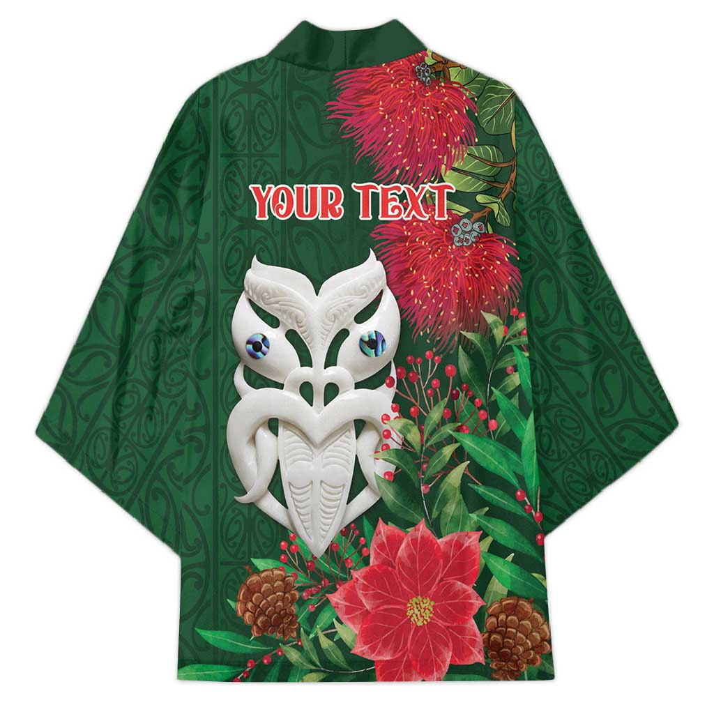 Maori Wheku Meri Kirihimete Personalised Kimono All Green Indigenous Maori Motif - Aussie Hoodie