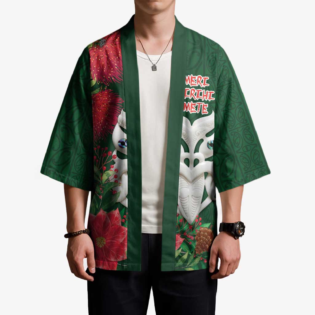 Maori Wheku Meri Kirihimete Personalised Kimono All Green Indigenous Maori Motif - Aussie Hoodie
