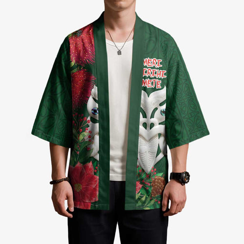 Maori Wheku Meri Kirihimete Personalised Kimono All Green Indigenous Maori Motif - Aussie Hoodie