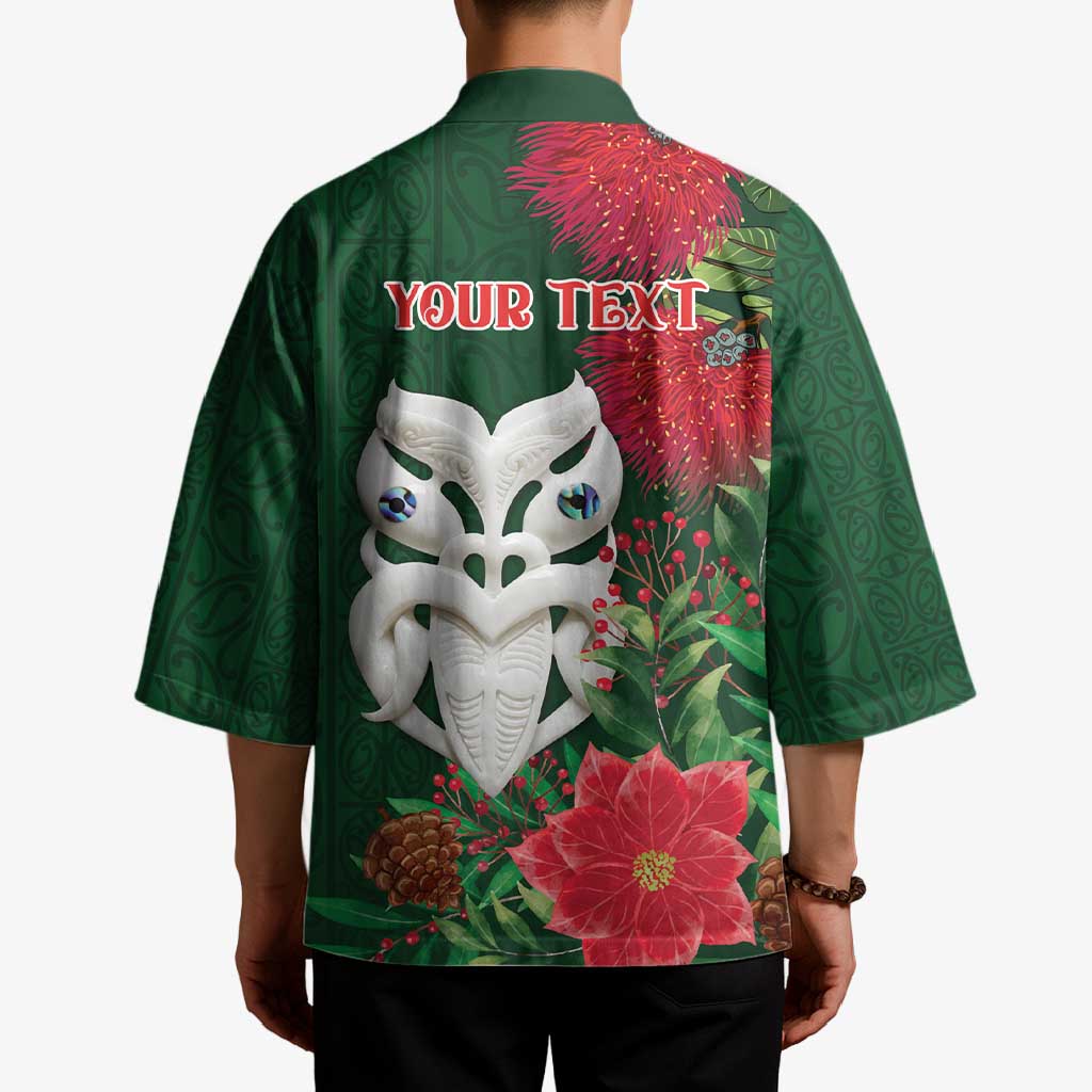 Maori Wheku Meri Kirihimete Personalised Kimono All Green Indigenous Maori Motif - Aussie Hoodie