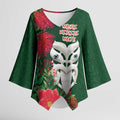 Maori Wheku Meri Kirihimete Personalised Kimono Sleeve Blouse All Green Indigenous Maori Motif - Aussie Hoodie