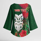 Maori Wheku Meri Kirihimete Personalised Kimono Sleeve Blouse All Green Indigenous Maori Motif - Aussie Hoodie