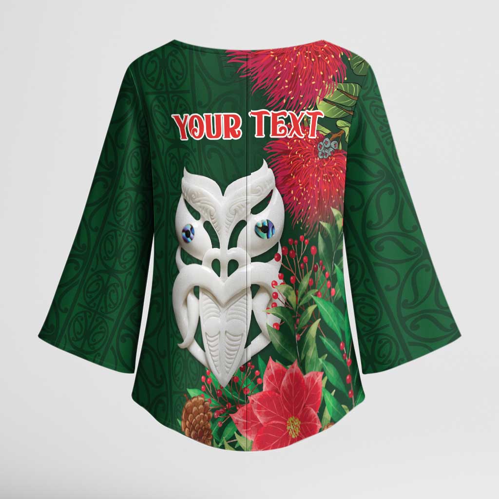 Maori Wheku Meri Kirihimete Personalised Kimono Sleeve Blouse All Green Indigenous Maori Motif - Aussie Hoodie