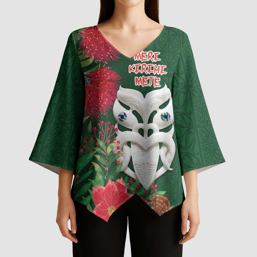 Maori Wheku Meri Kirihimete Personalised Kimono Sleeve Blouse All Green Indigenous Maori Motif - Aussie Hoodie