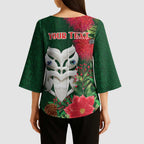 Maori Wheku Meri Kirihimete Personalised Kimono Sleeve Blouse All Green Indigenous Maori Motif - Aussie Hoodie