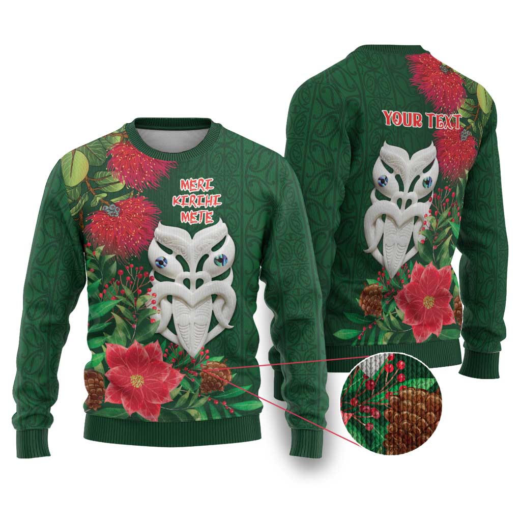 Maori Wheku Meri Kirihimete Personalised Ugly Christmas Sweater All Green Indigenous Maori Motif - Aussie Hoodie