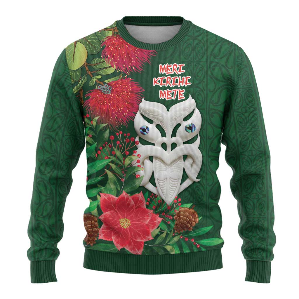 Maori Wheku Meri Kirihimete Personalised Ugly Christmas Sweater All Green Indigenous Maori Motif - Aussie Hoodie