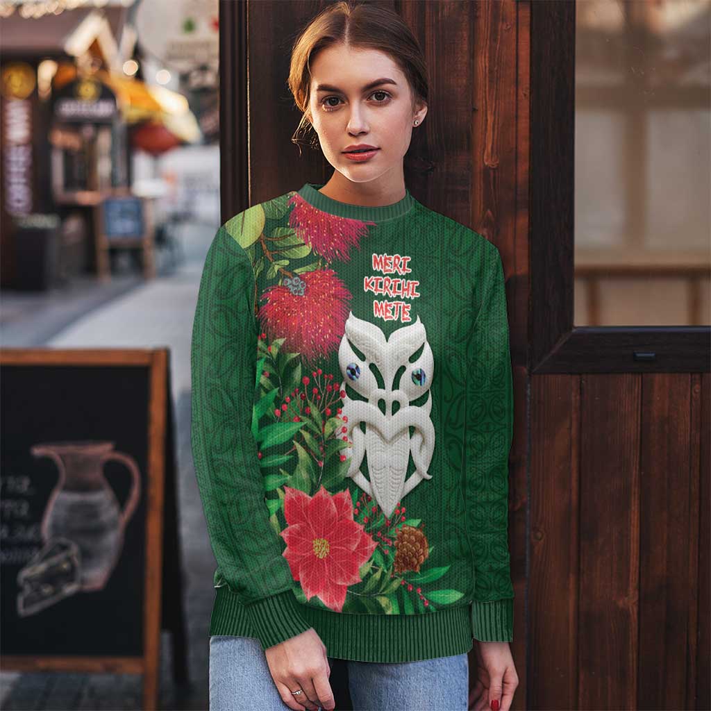 Maori Wheku Meri Kirihimete Personalised Ugly Christmas Sweater All Green Indigenous Maori Motif - Aussie Hoodie