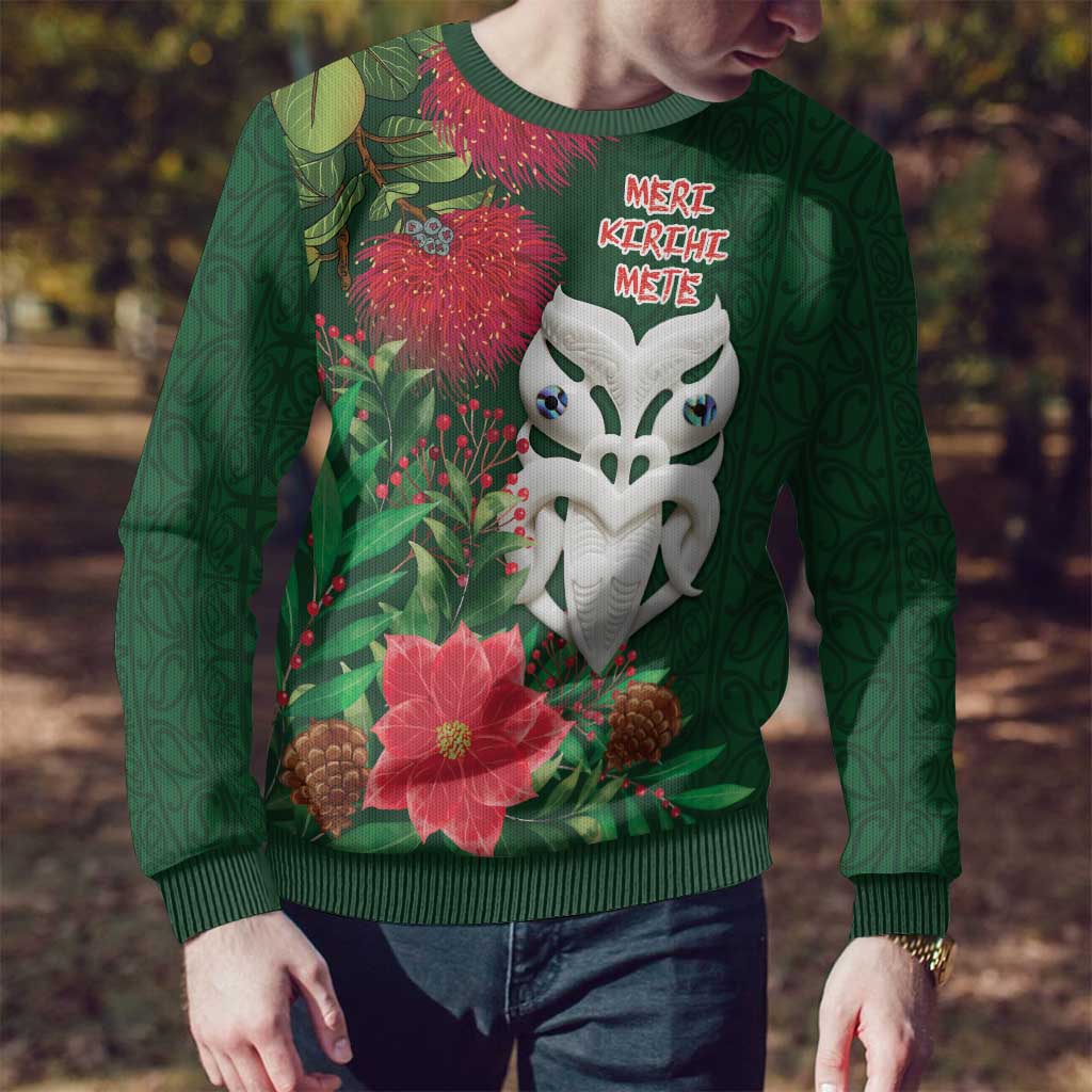 Maori Wheku Meri Kirihimete Personalised Ugly Christmas Sweater All Green Indigenous Maori Motif - Aussie Hoodie