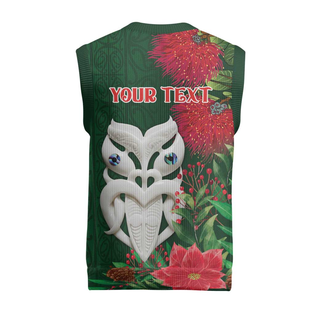 Maori Wheku Meri Kirihimete Personalised Christmas Knitted V-Neck Vest All Green Indigenous Maori Motif - Aussie Hoodie