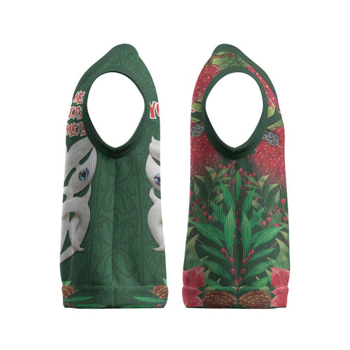 Maori Wheku Meri Kirihimete Personalised Christmas Knitted V-Neck Vest All Green Indigenous Maori Motif - Aussie Hoodie