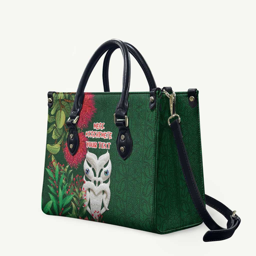 Maori Wheku Meri Kirihimete Personalised Leather Bag All Green Indigenous Maori Motif - Aussie Hoodie