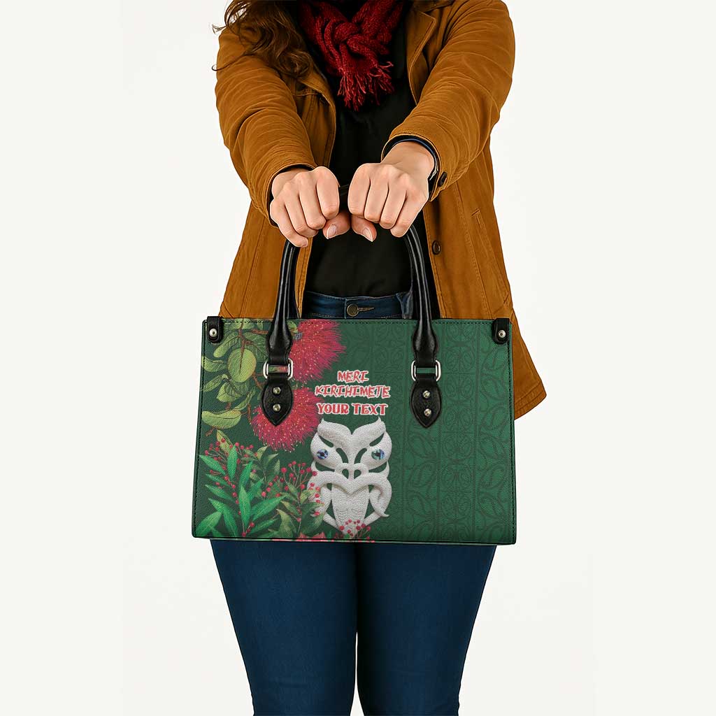 Maori Wheku Meri Kirihimete Personalised Leather Bag All Green Indigenous Maori Motif - Aussie Hoodie