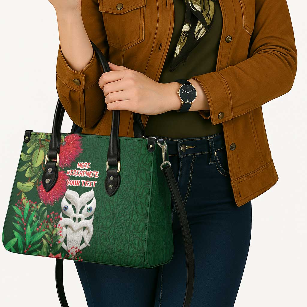 Maori Wheku Meri Kirihimete Personalised Leather Bag All Green Indigenous Maori Motif - Aussie Hoodie