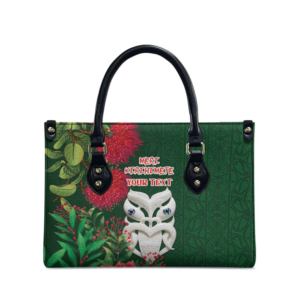Maori Wheku Meri Kirihimete Personalised Leather Bag All Green Indigenous Maori Motif - Aussie Hoodie