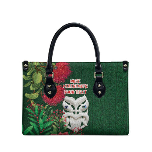 Maori Wheku Meri Kirihimete Personalised Leather Bag All Green Indigenous Maori Motif - Aussie Hoodie