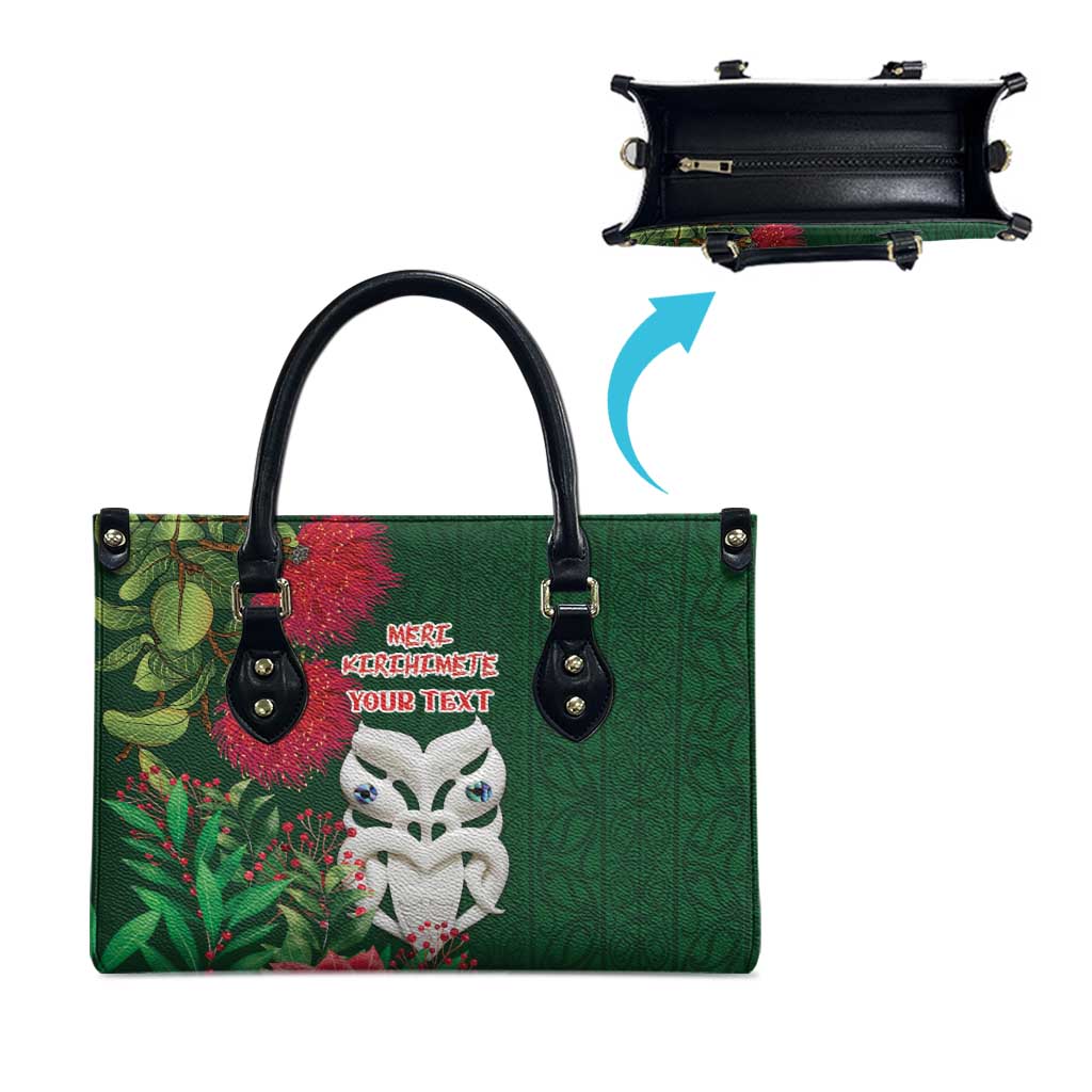Maori Wheku Meri Kirihimete Personalised Leather Bag All Green Indigenous Maori Motif - Aussie Hoodie