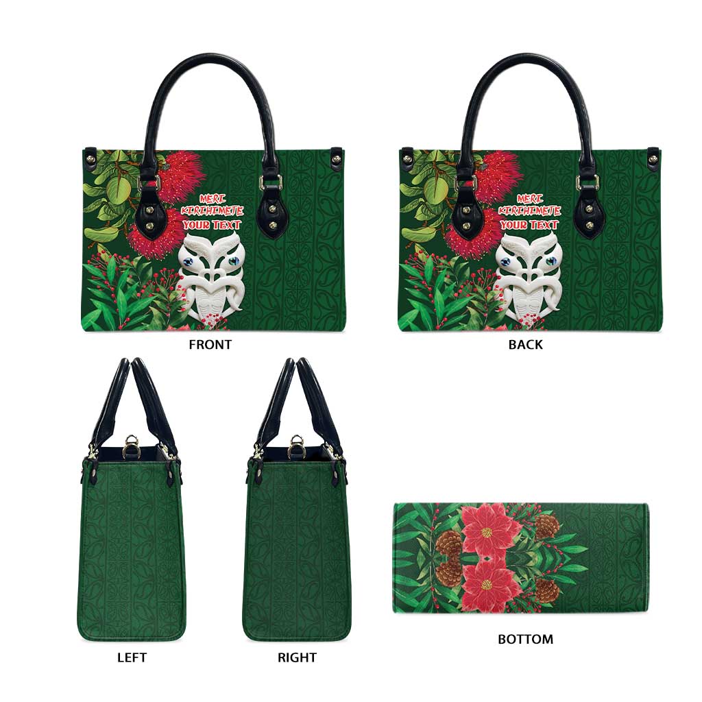 Maori Wheku Meri Kirihimete Personalised Leather Bag All Green Indigenous Maori Motif - Aussie Hoodie