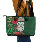 Maori Wheku Meri Kirihimete Personalised Leather Tote Bag All Green Indigenous Maori Motif - Aussie Hoodie