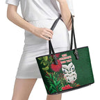 Maori Wheku Meri Kirihimete Personalised Leather Tote Bag All Green Indigenous Maori Motif - Aussie Hoodie